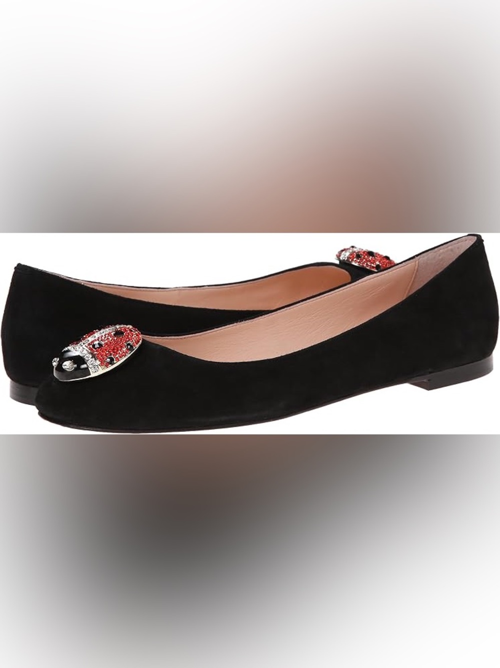 KATE SPADE Wendy Jeweled Ladybug Black Suede Ballet Flats Slip-Ons sz 7